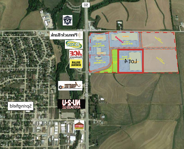Satellite image showing Springfield Commerce Park located northwest of the city of Springfield, Nebraska.